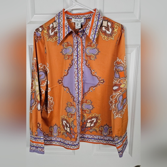 Rachel Zoe Tops - Rachel Zoe Orange and Purple Button-Up Shirt